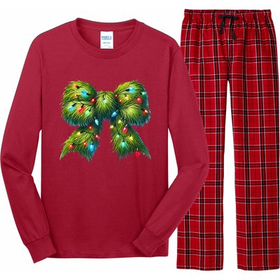 Christmas Green Coquette Bow Lights Christmas Coquette Bow Long Sleeve Pajama Set