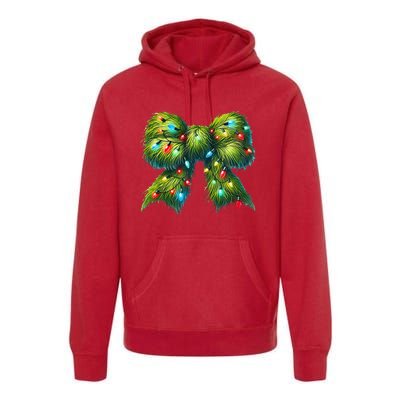 Christmas Green Coquette Bow Lights Christmas Coquette Bow Premium Hoodie