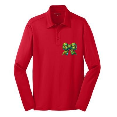 Christmas Green Coquette Bow Lights Christmas Coquette Bow Silk Touch Performance Long Sleeve Polo