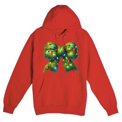 Christmas Green Coquette Bow Lights Christmas Coquette Bow Premium Pullover Hoodie