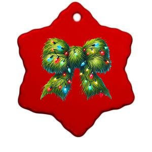 Christmas Green Coquette Bow Lights Christmas Coquette Bow Ceramic Star Ornament