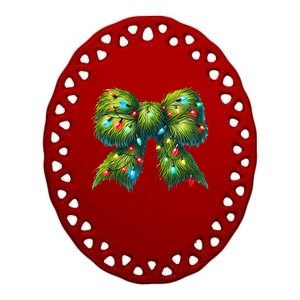 Christmas Green Coquette Bow Lights Christmas Coquette Bow Ceramic Oval Ornament