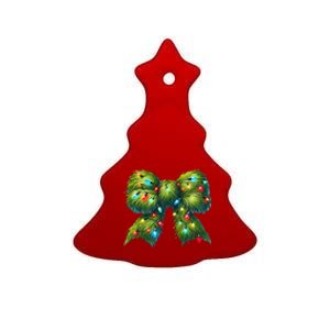 Christmas Green Coquette Bow Lights Christmas Coquette Bow Ceramic Tree Ornament