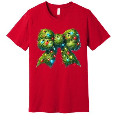 Christmas Green Coquette Bow Lights Christmas Coquette Bow Premium T-Shirt