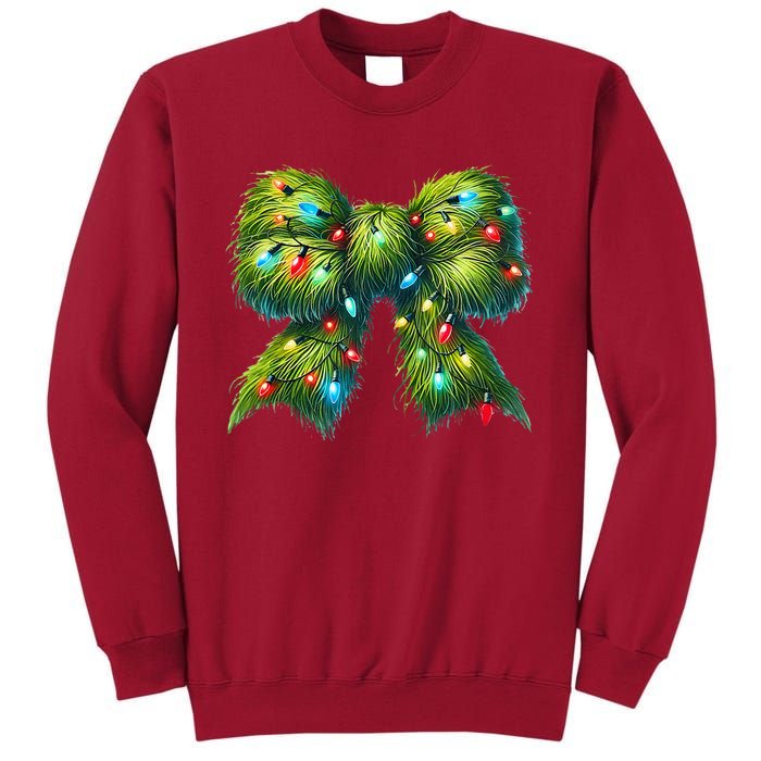 Christmas Green Coquette Bow Lights Christmas Coquette Bow Tall Sweatshirt