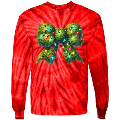 Christmas Green Coquette Bow Lights Christmas Coquette Bow Tie-Dye Long Sleeve Shirt