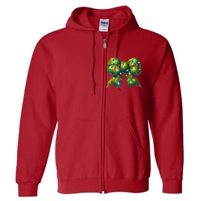 Christmas Green Coquette Bow Lights Christmas Coquette Bow Full Zip Hoodie