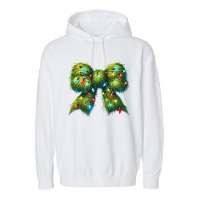 Christmas Green Coquette Bow Lights Christmas Coquette Bow Garment-Dyed Fleece Hoodie