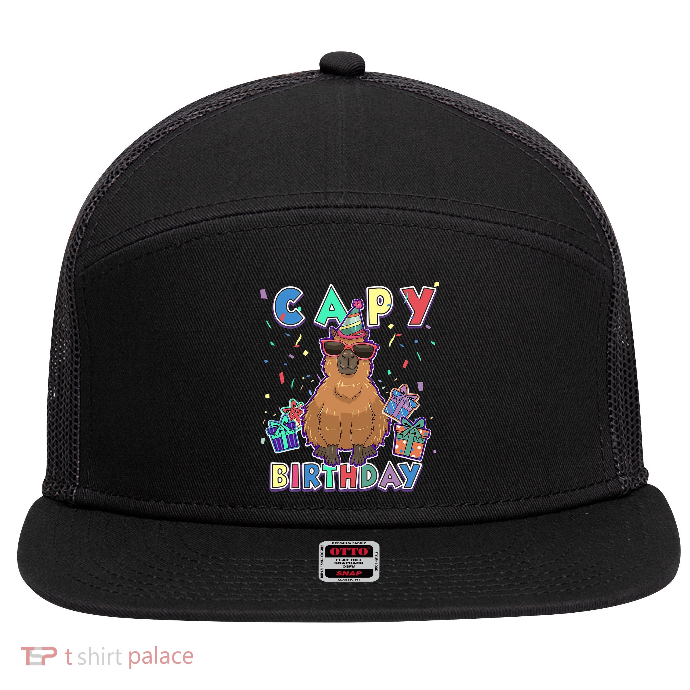 Capybara Gifts, Capy Birthday, Happy Birthday Capybara 7 Panel Mesh Trucker Snapback Hat