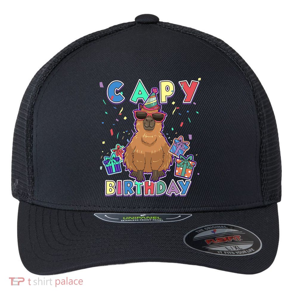 Capybara Gifts, Capy Birthday, Happy Birthday Capybara Flexfit Unipanel Trucker Cap