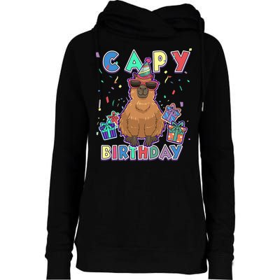 Capybara Gifts, Capy Birthday, Happy Birthday Capybara Womens Funnel Neck Pullover Hood