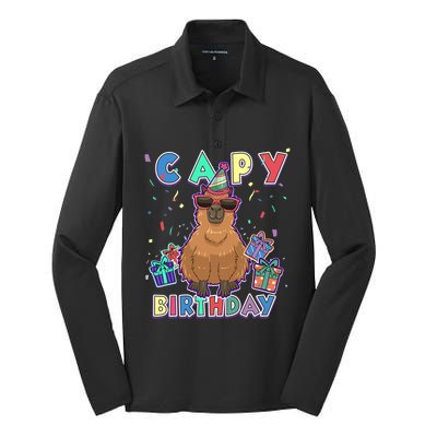 Capybara Gifts, Capy Birthday, Happy Birthday Capybara Silk Touch Performance Long Sleeve Polo