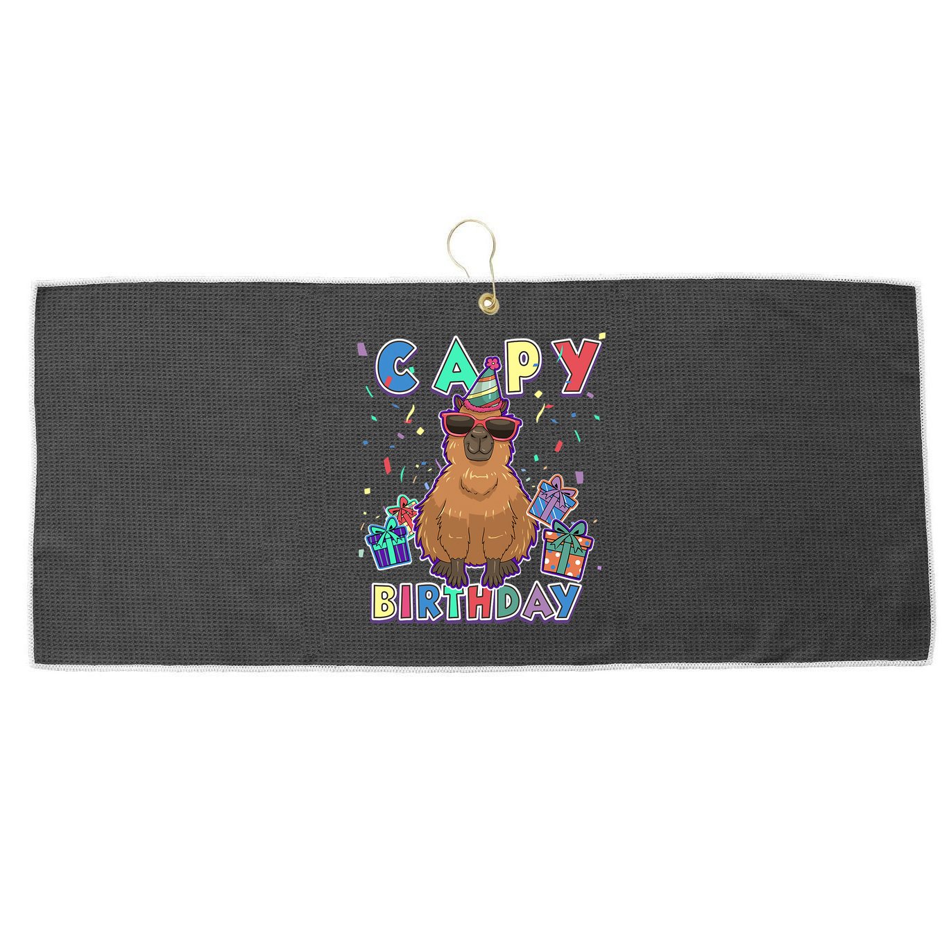 Capybara Gifts, Capy Birthday, Happy Birthday Capybara Large Microfiber Waffle Golf Towel