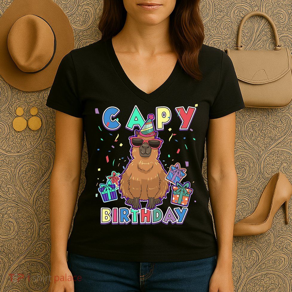 Capybara Gifts, Capy Birthday, Happy Birthday Capybara Women's V-Neck T-Shirt