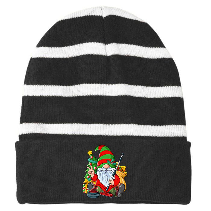 Christmas Gnome Curling Great Gift Striped Beanie with Solid Band