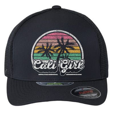 Cali Girl California Retro California Palm Trees Summer Flexfit Unipanel Trucker Cap