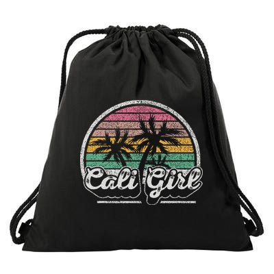Cali Girl California Retro California Palm Trees Summer Drawstring Bag