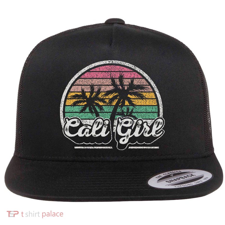 Cali Girl California Retro California Palm Trees Summer Flatbill Hat