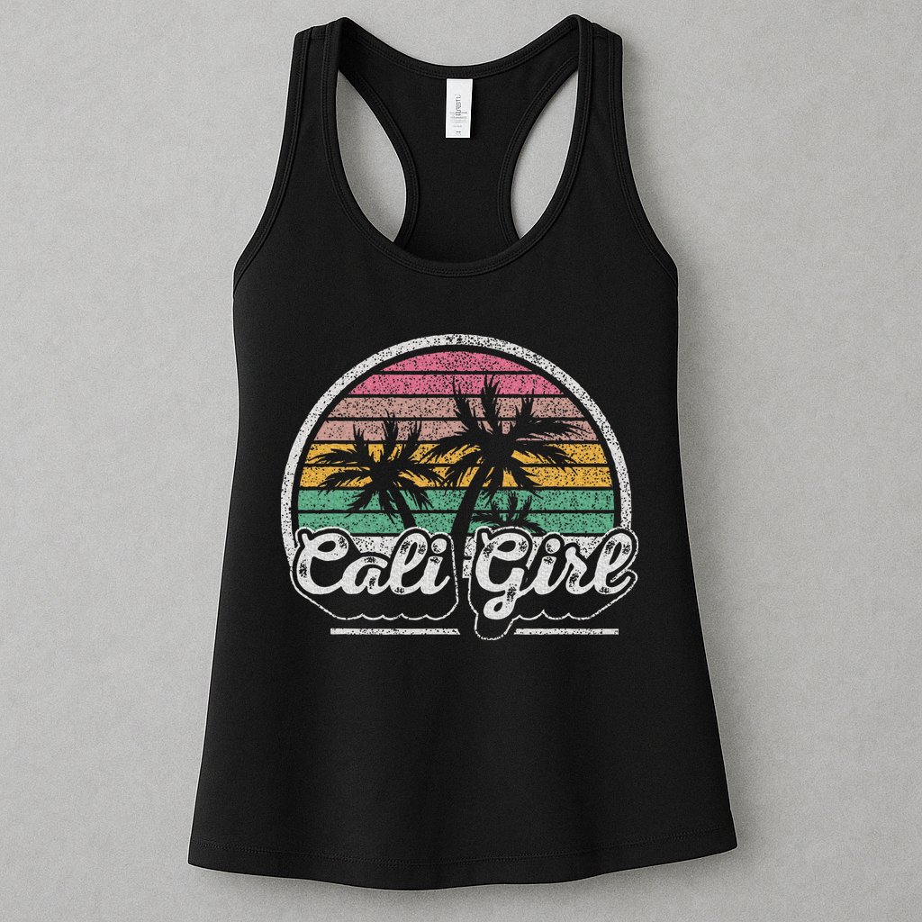 Cali Girl California Retro California Palm Trees Summer Womens Tank Top