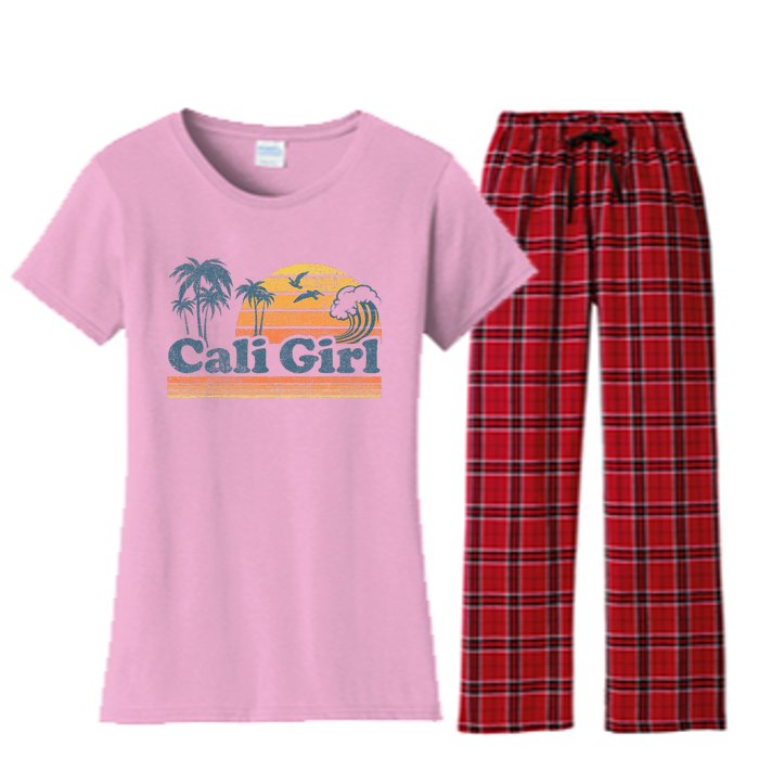 Cali Girl California Beach Summer Vacation Vintage 70s Retro Women's Flannel Pajama Set