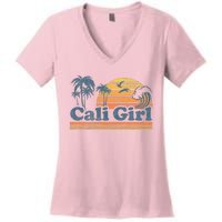 Cali Girl California Beach Summer Vacation Vintage 70s Retro Women's V-Neck T-Shirt