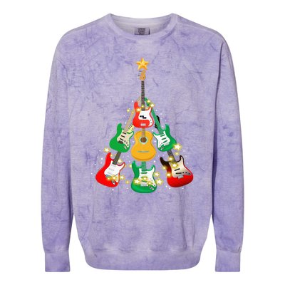 Cool Guitar Christmas Tree Light Guitar Lover Colorblast Crewneck Sweatshirt