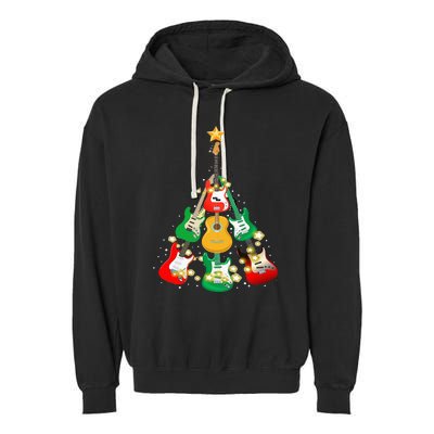 Cool Guitar Christmas Tree Light Guitar Lover Garment-Dyed Fleece Hoodie