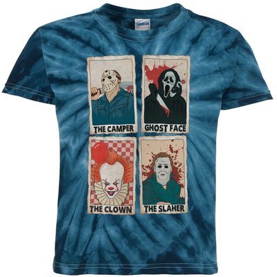 Camper Ghostface Clown Slaher Horror Characters Tarot Card Horror Halloween Kids Tie-Dye T-Shirt