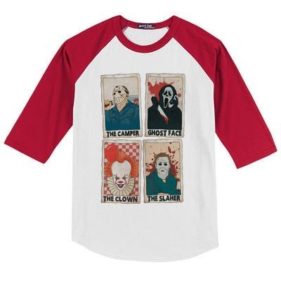 Camper Ghostface Clown Slaher Horror Characters Tarot Card Horror Halloween Kids Colorblock Raglan Jersey