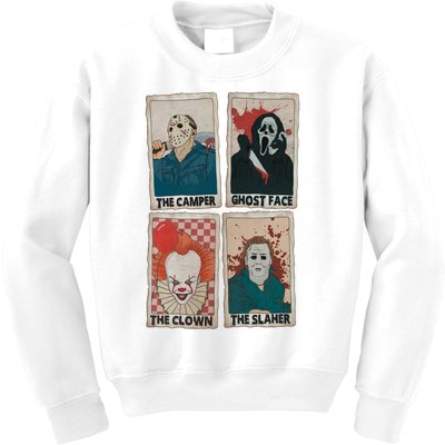 Camper Ghostface Clown Slaher Horror Characters Tarot Card Horror Halloween Kids Sweatshirt