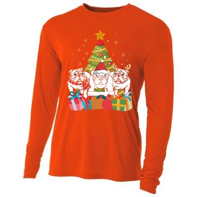 Christmas Gift Cute English Bulldog Dog Xmas Tree Gift Cooling Performance Long Sleeve Crew