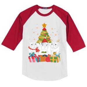 Christmas Gift Cute English Bulldog Dog Xmas Tree Gift Kids Colorblock Raglan Jersey