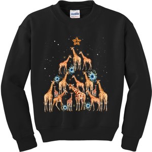 Cute Giraffe Christmas Tree Giraffe Lovers Xmas Holiday Kids Sweatshirt