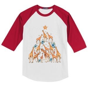 Cute Giraffe Christmas Tree Giraffe Lovers Xmas Holiday Kids Colorblock Raglan Jersey