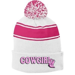 Cow Girl Stripe Pom Pom Beanie