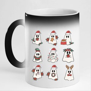 Cute Ghost Christmas Santa Hat Funny Family Pajama Gift 11oz Black Color Changing Mug