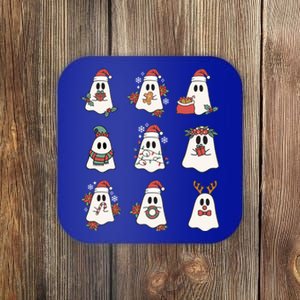 Cute Ghost Christmas Santa Hat Funny Family Pajama Gift Coaster