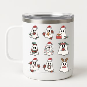 Cute Ghost Christmas Santa Hat Funny Family Pajama Gift 12 oz Stainless Steel Tumbler Cup