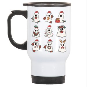 Cute Ghost Christmas Santa Hat Funny Family Pajama Gift Stainless Steel Travel Mug