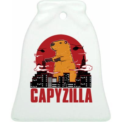 Capybara Gifts Capyzilla Funny And Lovely Animal Humor Parody Ceramic Bell Ornament