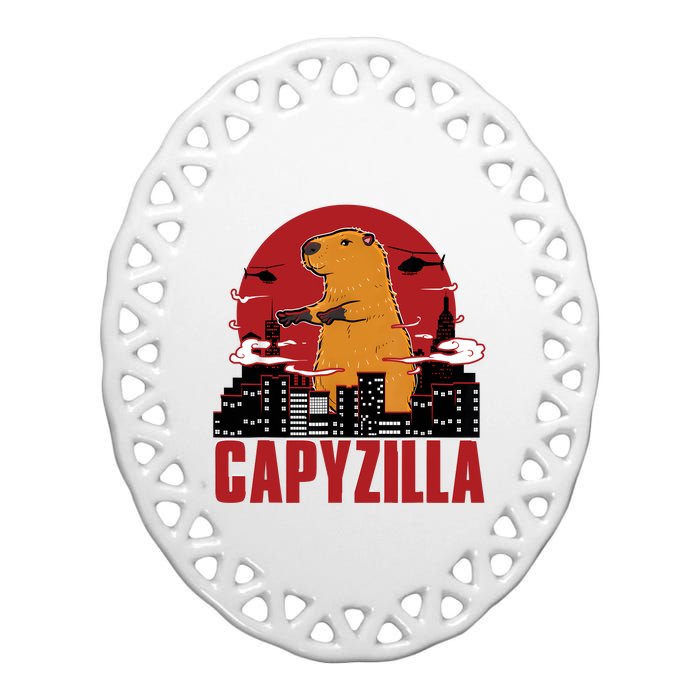 Capybara Gifts Capyzilla Funny And Lovely Animal Humor Parody Ceramic Oval Ornament