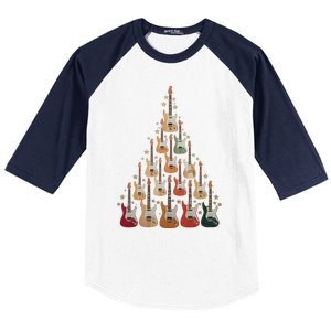 Cool Guitar Christmas Tree Guitar Lovers Christmas Tree Baseball Sleeve Shirt