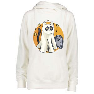 Cute Ghost Cat Funny Halloween Outfit Costumes Black Cat Womens Funnel Neck Pullover Hood