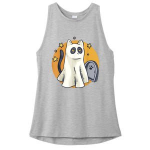 Cute Ghost Cat Funny Halloween Outfit Costumes Black Cat Ladies PosiCharge Tri-Blend Wicking Tank