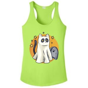 Cute Ghost Cat Funny Halloween Outfit Costumes Black Cat Ladies PosiCharge Competitor Racerback Tank