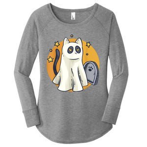 Cute Ghost Cat Funny Halloween Outfit Costumes Black Cat Women's Perfect Tri Tunic Long Sleeve Shirt