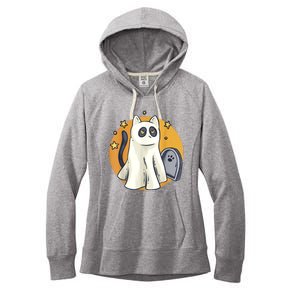 Cute Ghost Cat Funny Halloween Outfit Costumes Black Cat Women's Fleece Hoodie