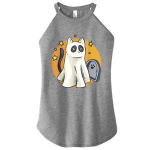 Cute Ghost Cat Funny Halloween Outfit Costumes Black Cat Women's Perfect Tri Rocker Tank