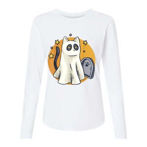 Cute Ghost Cat Funny Halloween Outfit Costumes Black Cat Womens Cotton Relaxed Long Sleeve T-Shirt