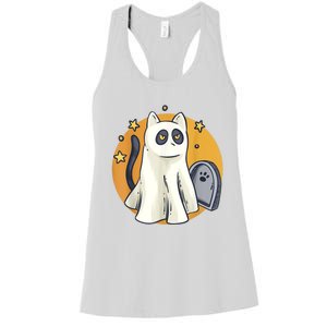 Cute Ghost Cat Funny Halloween Outfit Costumes Black Cat Women's Racerback Tank